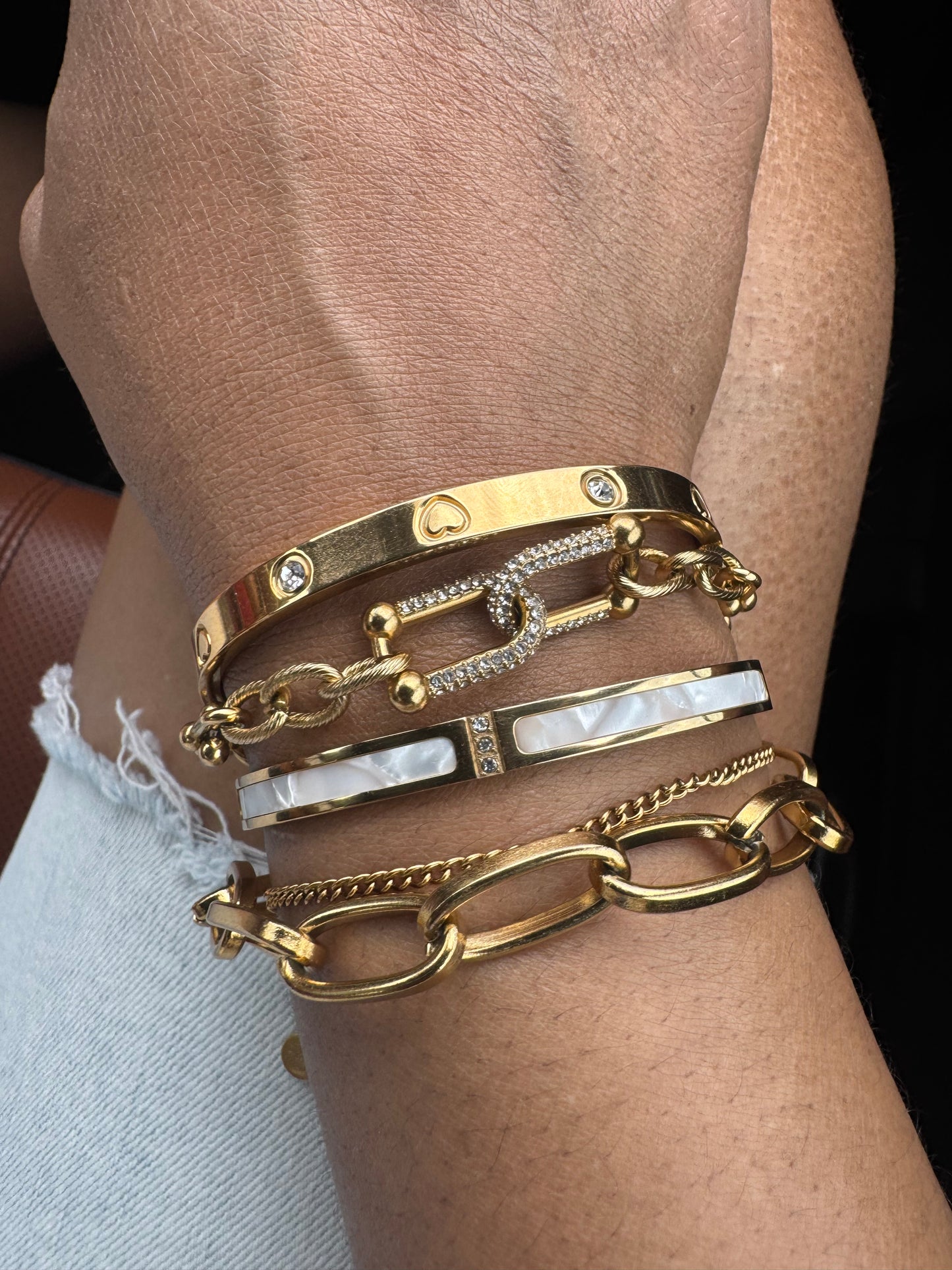 Mother of Pearl BRACELET, 18K GOLD PLATED STEEL