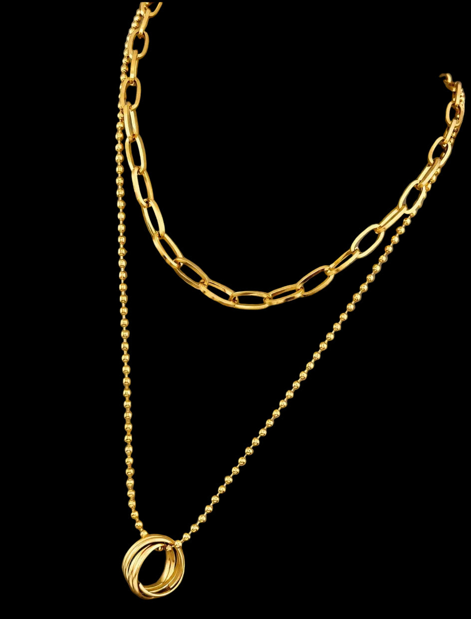 Double UP NECKLACE, 18K GOLD PLATED STEEL