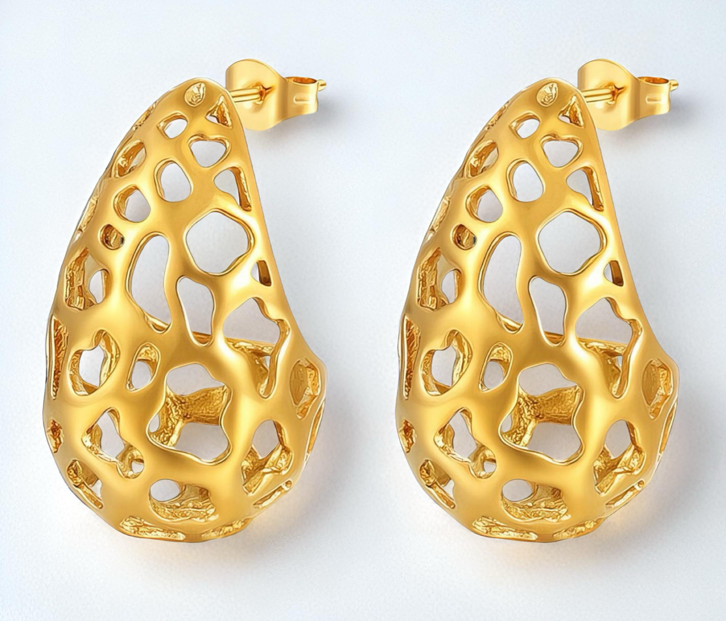"TEARDROPS" EARRINGS, 18K GOLD PLATED STEEL