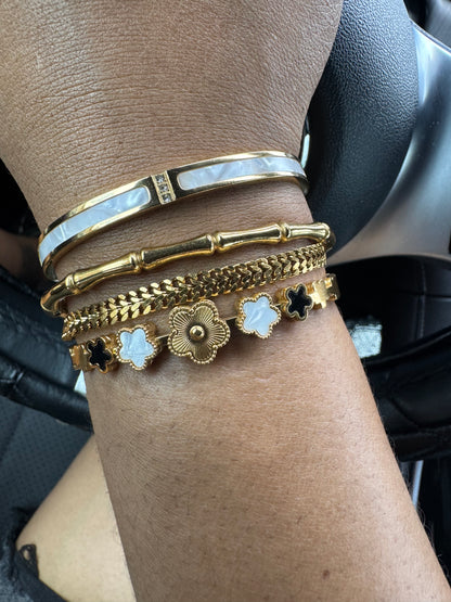 "FLOWER MEADOW" BRACELET, 18K GOLD PLATED STEEL