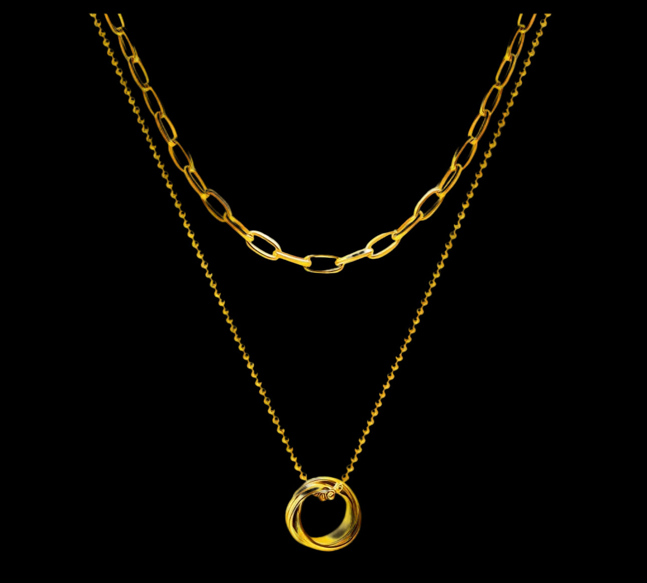 Double UP NECKLACE, 18K GOLD PLATED STEEL