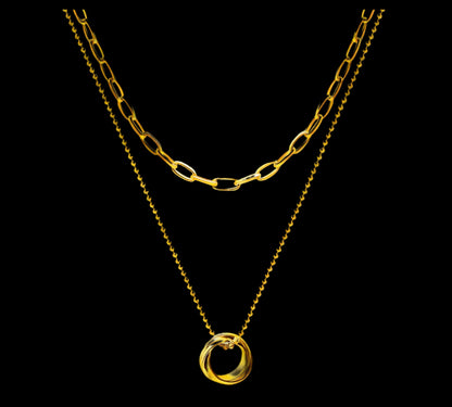 Double UP NECKLACE, 18K GOLD PLATED STEEL