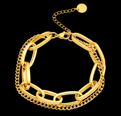 Double link Bracelet , 18K GOLD PLATED STEEL