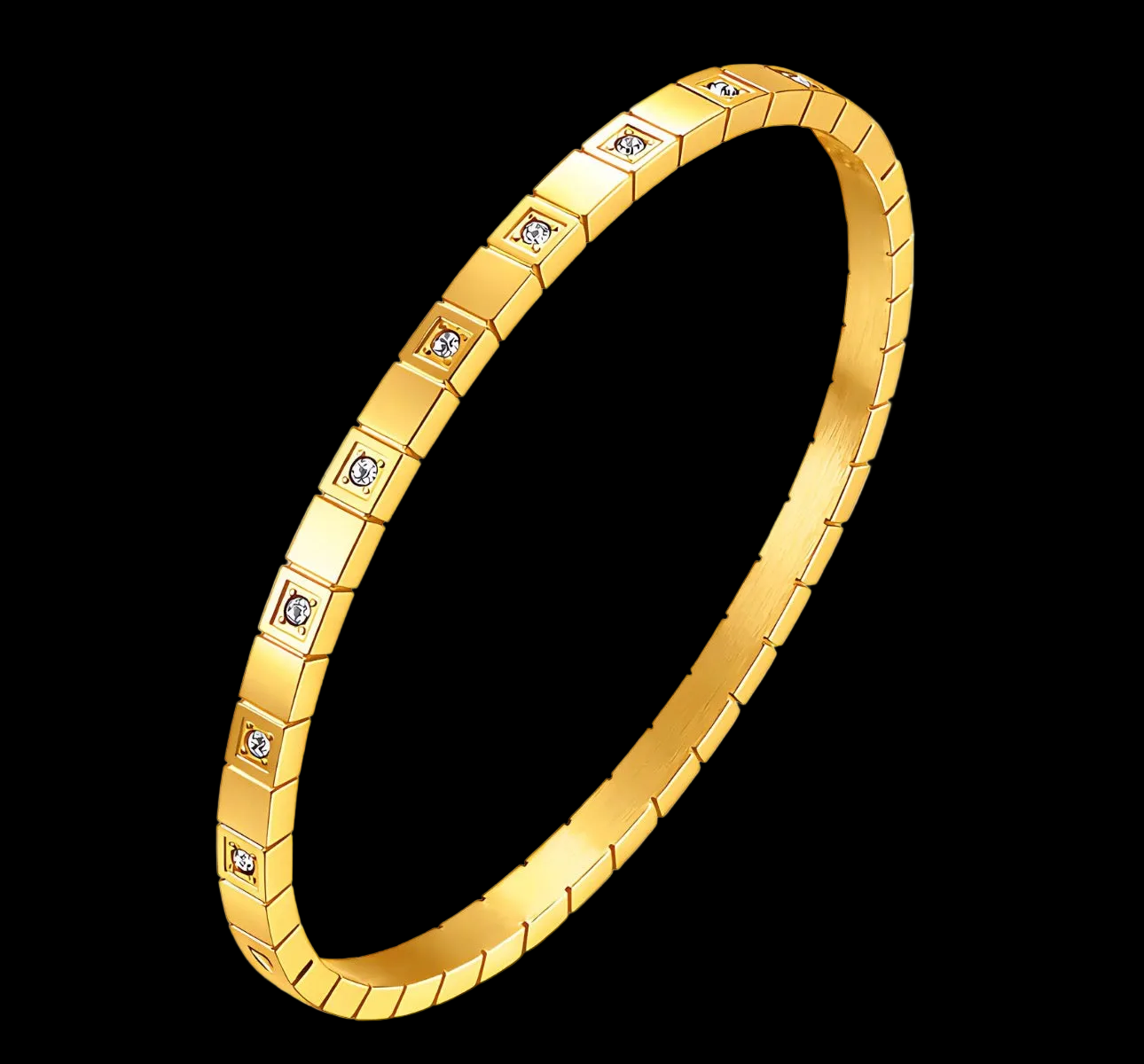 Diamond square BRACELET, 18K GOLD PLATED STEEL