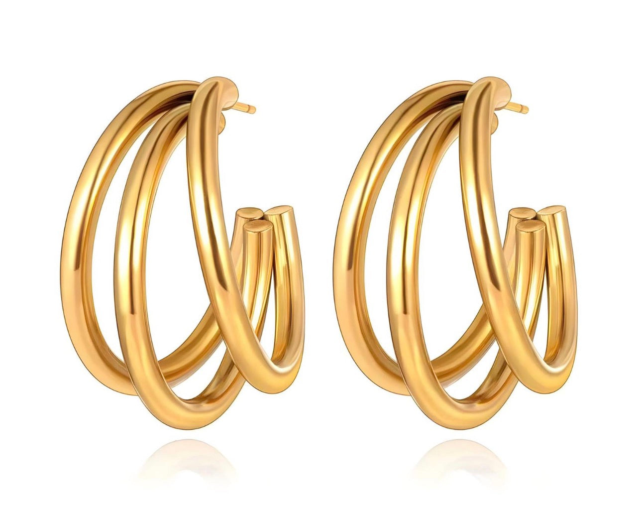 EARRINGS, 18K GOLD PLATED STEEL