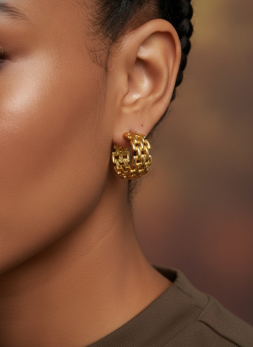 Basket EARRINGS, 18K GOLD PLATED STEEL