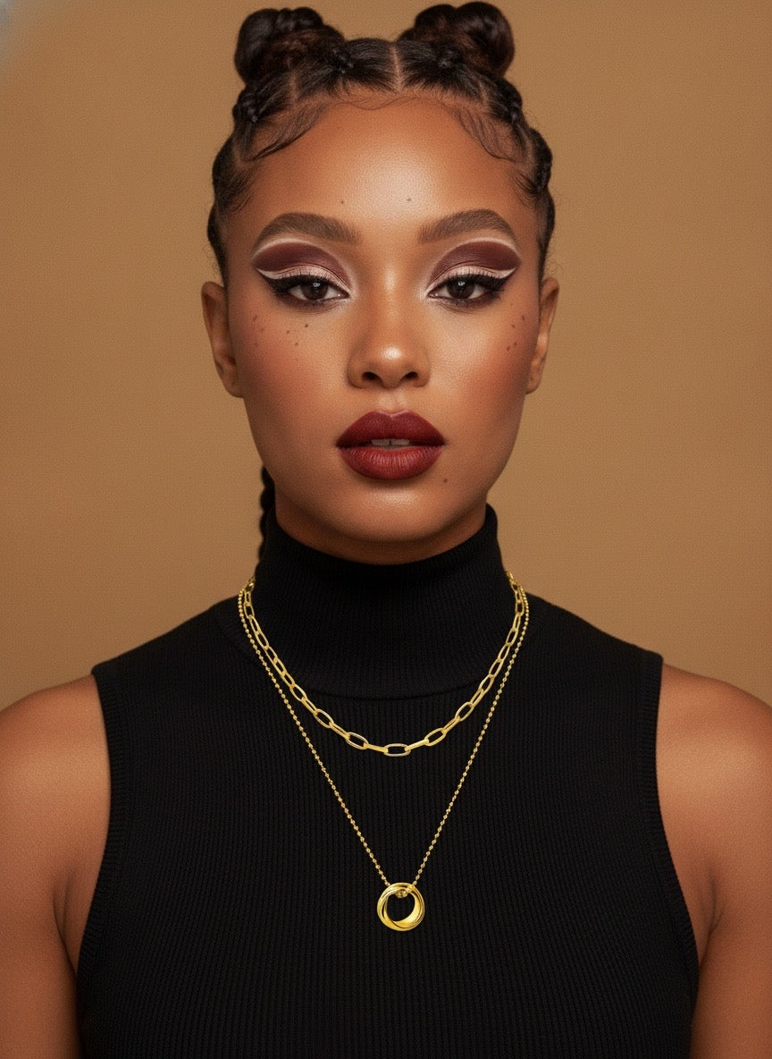 Double UP NECKLACE, 18K GOLD PLATED STEEL