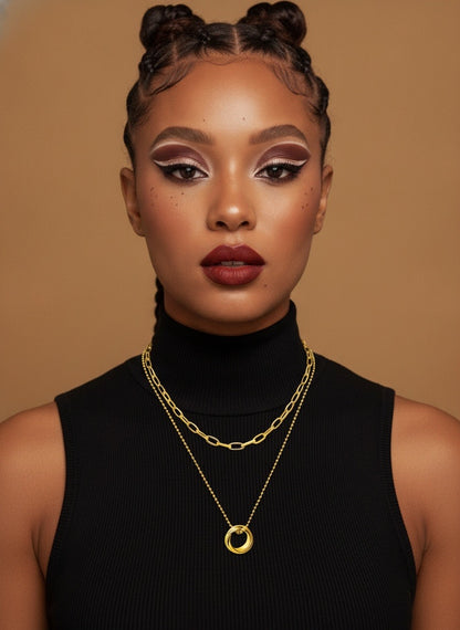 Double UP NECKLACE, 18K GOLD PLATED STEEL
