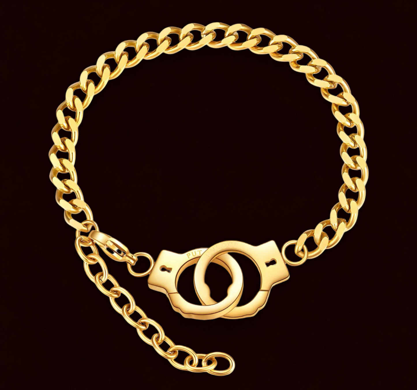 Handcuffs Link BRACELET, 18K GOLD PLATED STEEL