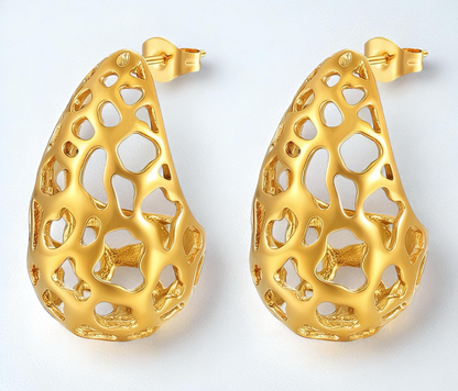 "TEARDROPS" EARRINGS, 18K GOLD PLATED STEEL