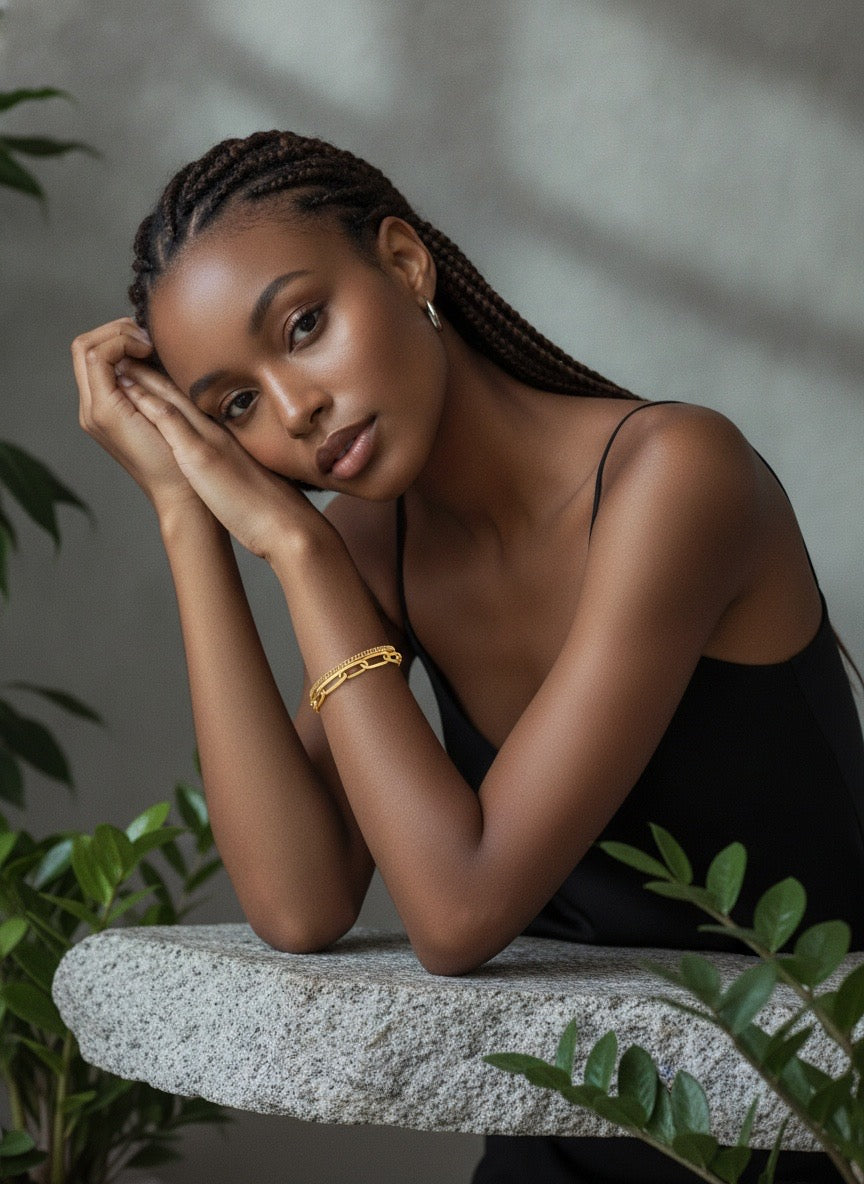 Double link Bracelet , 18K GOLD PLATED STEEL