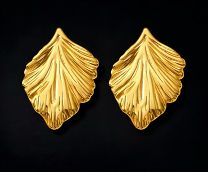 LEAFS" EARRINGS, 18K GOLD PLATED STEEL