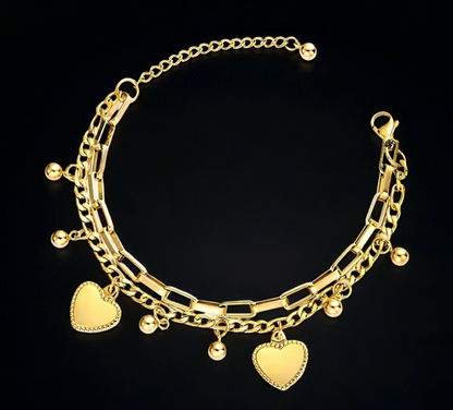 "HEARTS" BRACELET, 18K GOLD PLATED STEEL