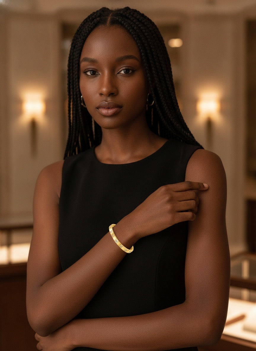 Diamond square BRACELET, 18K GOLD PLATED STEEL